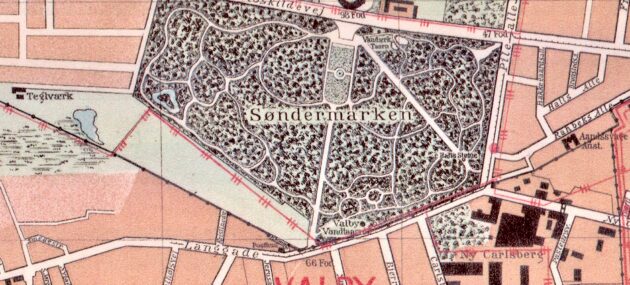 Map from 1896 with Valby's water tower
